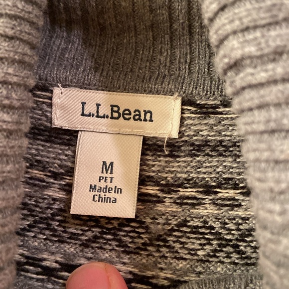 LL Bean Turtleneck Sweater Fair Isle pattern Grey Black White Cotton Cashmere MP - Picture 10 of 12